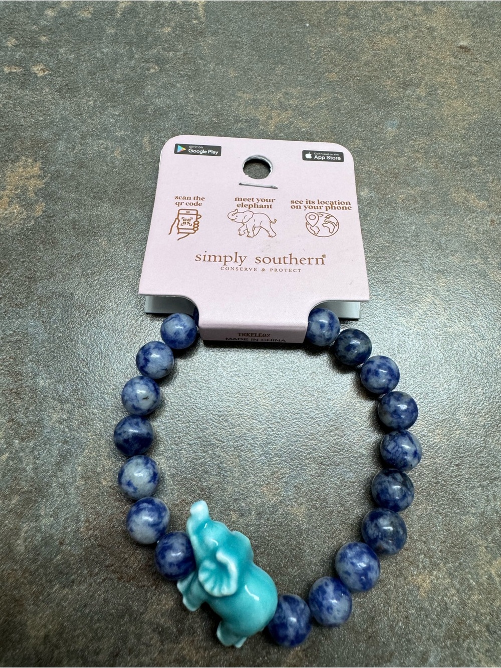 Simply Southern conservation stretch bracelet with Turquoise Elephant Charm